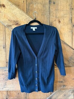 Banana Republic Factory Navy Button-Down V-Neck Cardigan